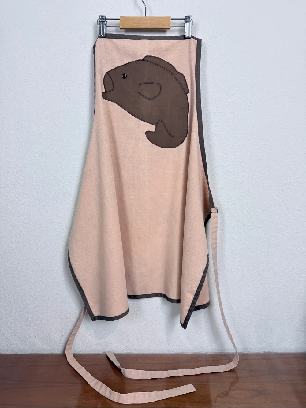 Vintage Handmade Fish Appliqué Kitchen Apron Cotton OS